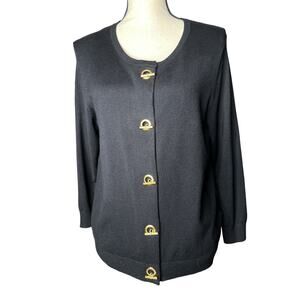 Ellen Tracy Women's Cardigan Sweater in Black w/Gold Metal Toggle Buttons Size L